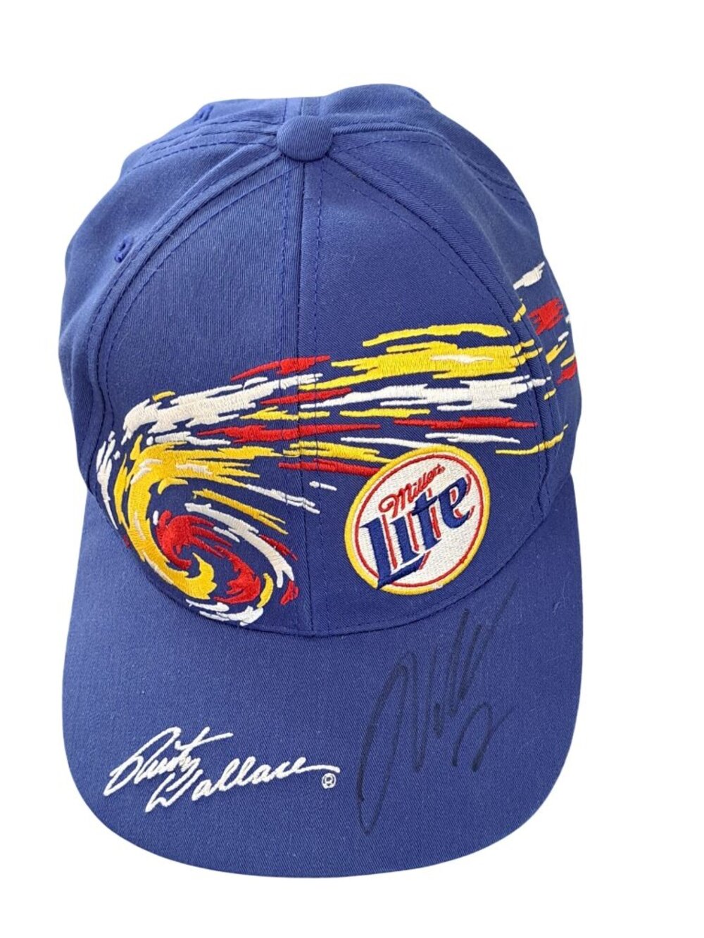 Vtg Rusty Wallace Miller Lite NASCAR Embroidered Autographed Adjustable Blue Hat